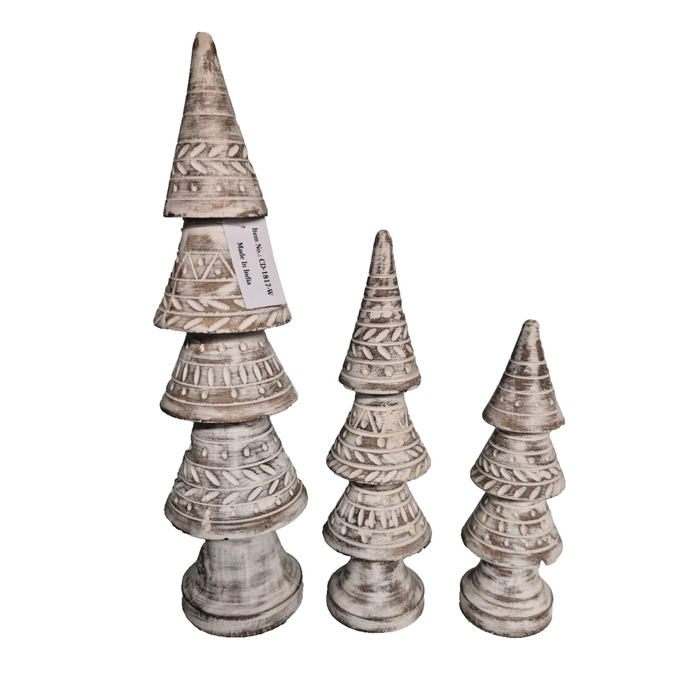 Cody Foster Folk Distressed Whitewashed Wood Trees, Set of 3 Home Decor